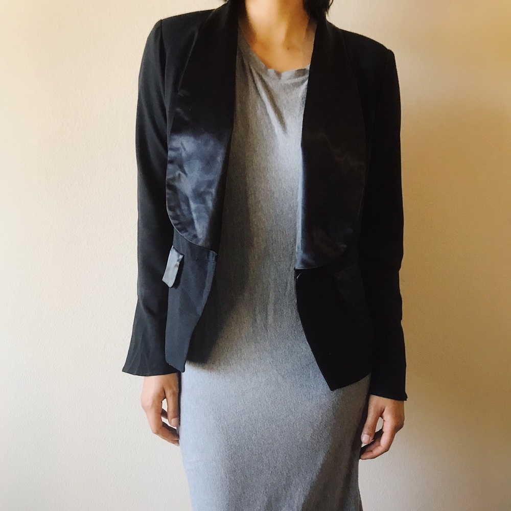 Black Satin Shawl Collar Blazer